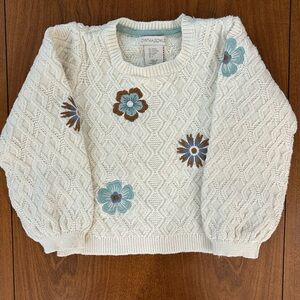 Cynthia Rowley Girls Sweater 5/6 Cream Knit Floral Embroidered Pullover